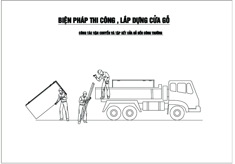 công tác vận chuyển và tập kết cửa gỗ đến công trình